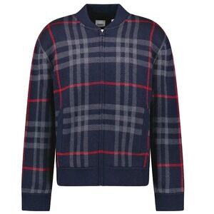 Burberry Mens MED Morland Check Full Zip Knit‎ Bomber Sweater Jacket, 8091165